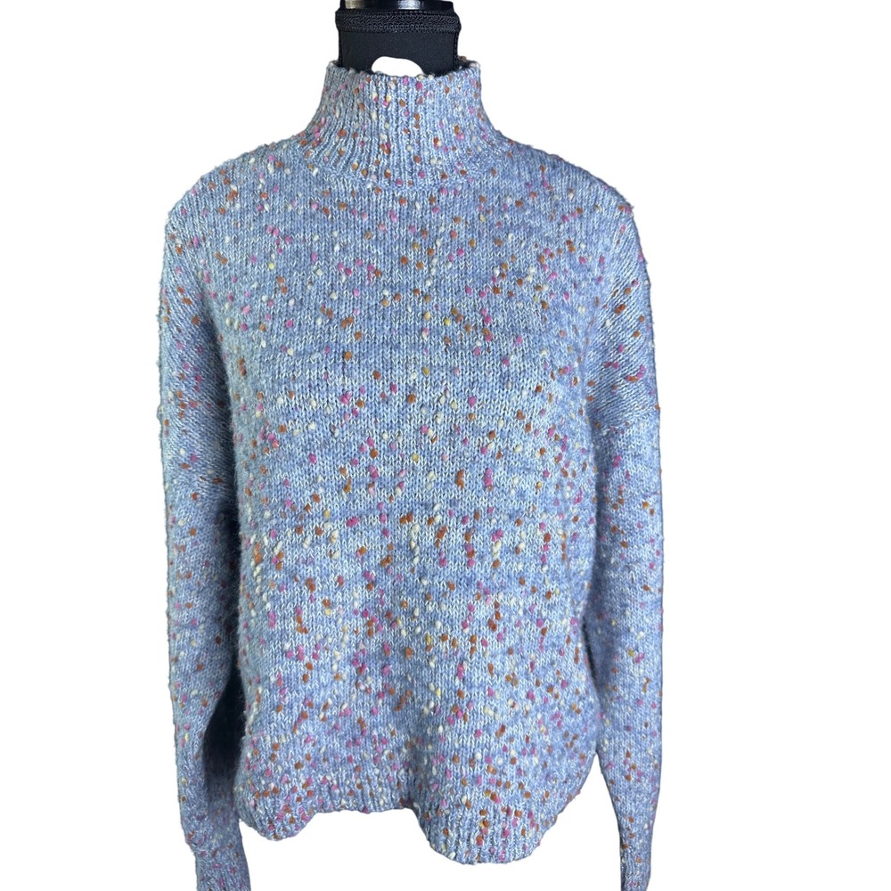 Lauren Conrad LC Speckled Knit Mock Neck Sweater Light Blue Multi Color Size L - Picture 2 of 6